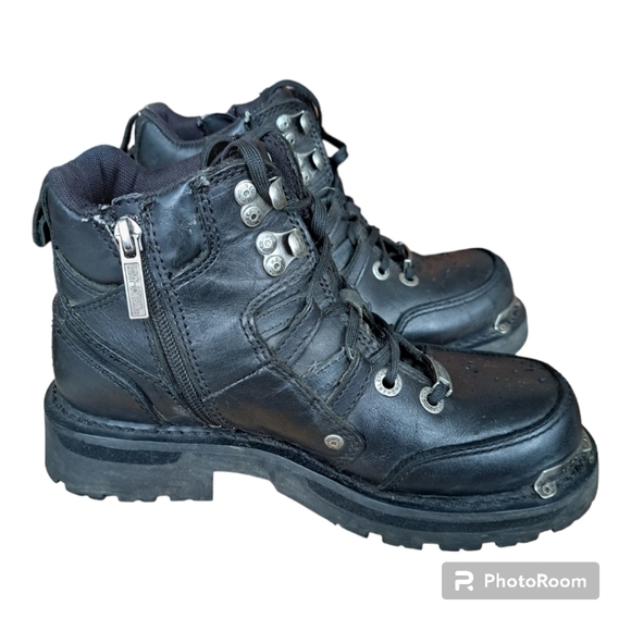 Harley-Davidson women's black leather boots Motorcycle booties Size 6 moto boots - Picture 4 of 16